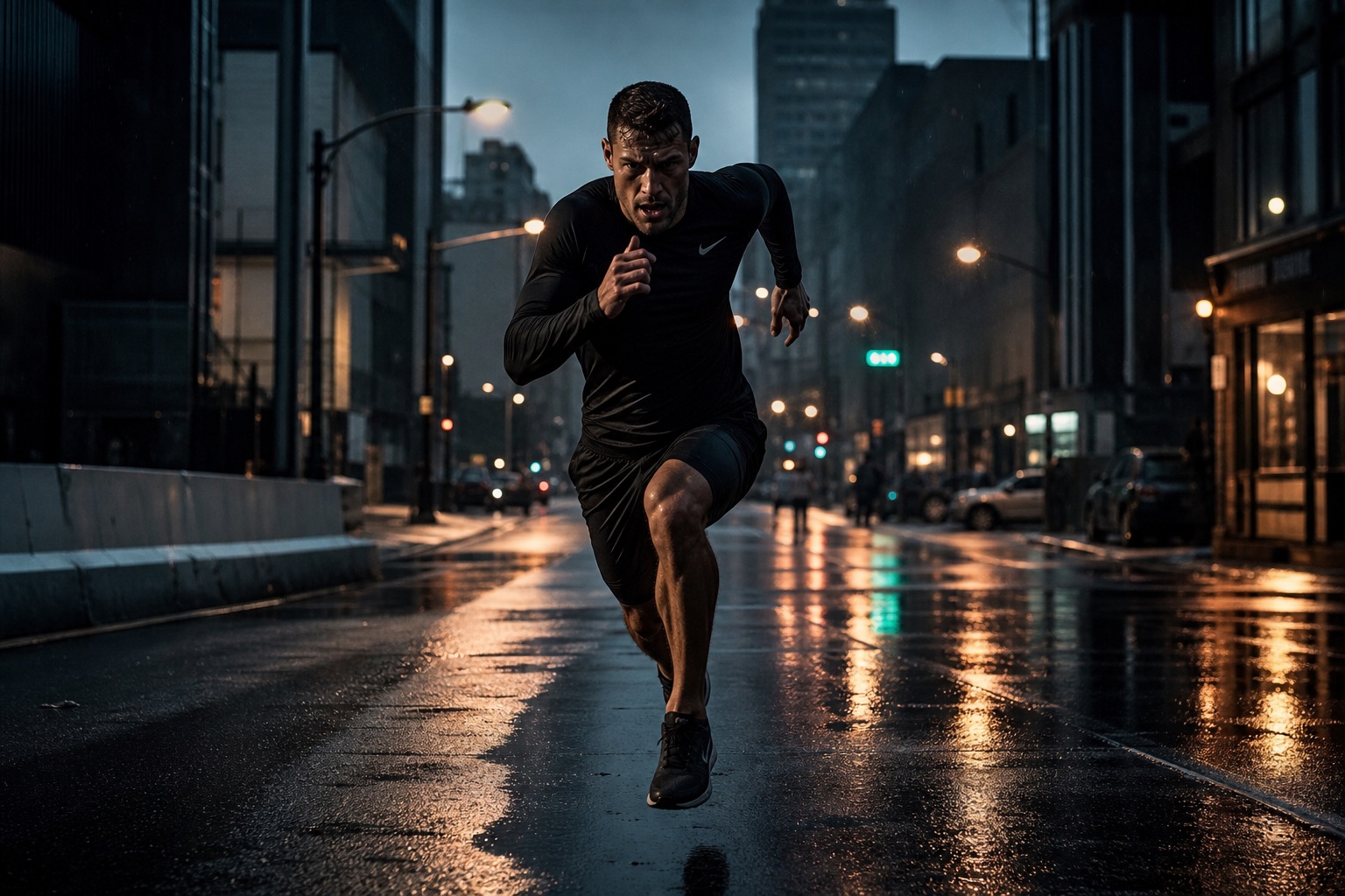 Runner training at dusk